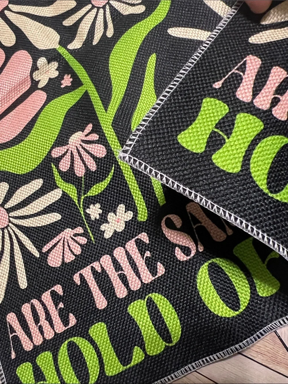 Black Graphic Flag or Tapestry with Pink & Lime Text